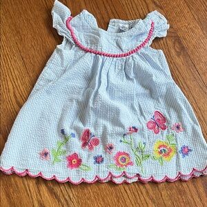 Baby Essentials Blue Dress with Pink Embroidery
